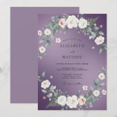 Invitation Mariage aquarelle blanc et améthyste (Devant / Derrière)