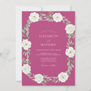 Invitation Mariage aquarelle blanc et magenta