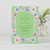 Invitation Mariage aquarelle bleu azur chartreuse (Debout devant)