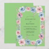 Invitation Mariage aquarelle bleu azur chartreuse (Devant / Derrière)