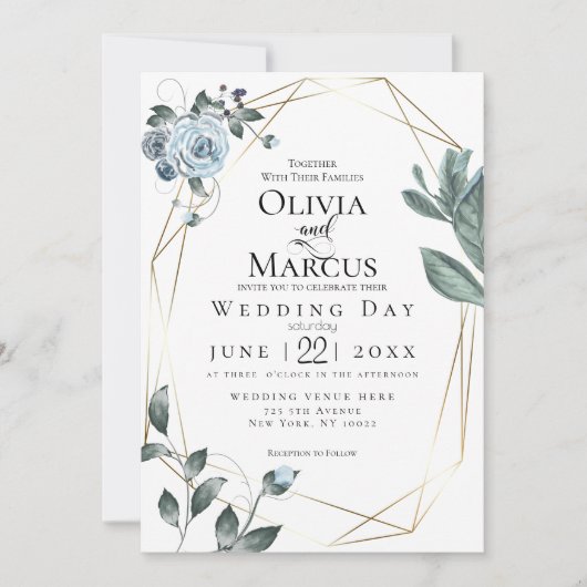 Invitation MARIAGE | Aquarelle bleu bleu foncé (Devant)