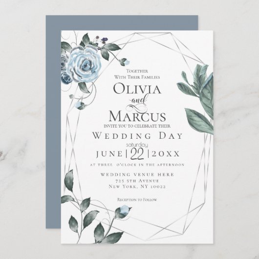 Invitation MARIAGE | Aquarelle bleu bleu foncé (Devant / Derrière)
