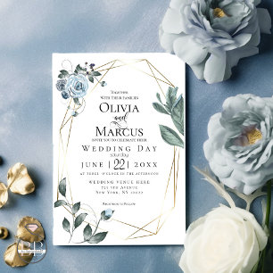 Invitation MARIAGE Aquarelle bleu bleu foncé