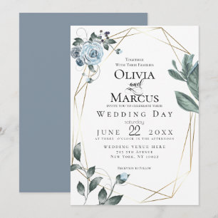 Invitation MARIAGE Aquarelle bleu bleu foncé