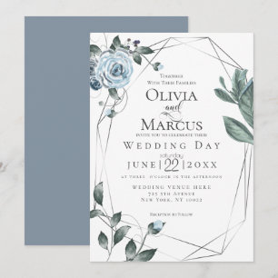 Invitation MARIAGE Aquarelle bleu bleu foncé