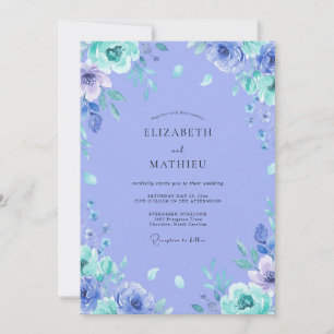 Invitation Mariage aquarelle bleu bleuet aqua