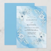 Invitation Mariage Aquarelle Bleu Céleste Sérénité (Devant / Derrière)