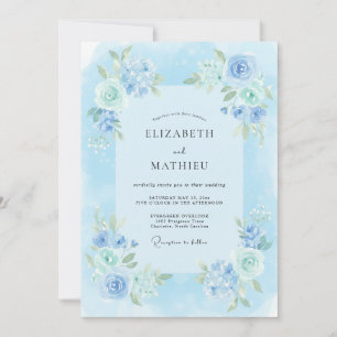 Invitation Mariage Aquarelle Bleu Ciel Lumineux