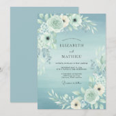 Invitation Mariage Aquarelle Bleu Clair Sérène (Devant / Derrière)