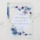 Invitation Mariage | Aquarelle bleu et violet (Devant / Derrière)