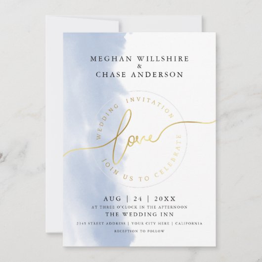 Invitation MARIAGE | Aquarelle bleu foncé (Devant)