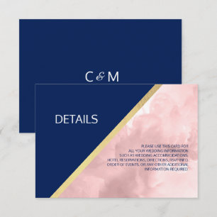Invitation Mariage aquarelle bleu marine et rose blush