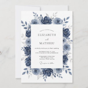 Invitation Mariage aquarelle bleu marine majestueux