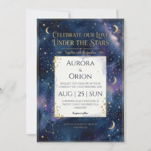 Invitation Mariage aquarelle bleu nuit ciel étoilé