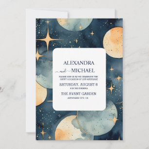 Invitation Mariage Aquarelle Bleu Nuit Mystique et Or