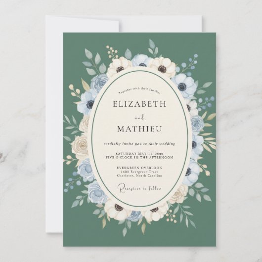 Invitation Mariage Aquarelle Bleu Pâle Sage (Devant)