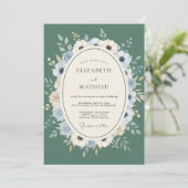 Invitation Mariage Aquarelle Bleu Pâle Sage (Debout devant)