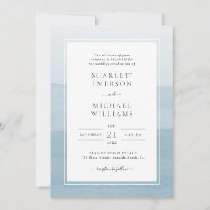 Invitation Mariage Aquarelle Bleu Poussiéreux Moderne