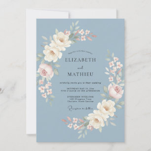 Invitation Mariage Aquarelle Bleu Poussiéreux Poli