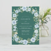 Invitation Mariage aquarelle bleu sarcelle profond (Debout devant)