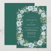 Invitation Mariage aquarelle bleu sarcelle profond (Devant / Derrière)