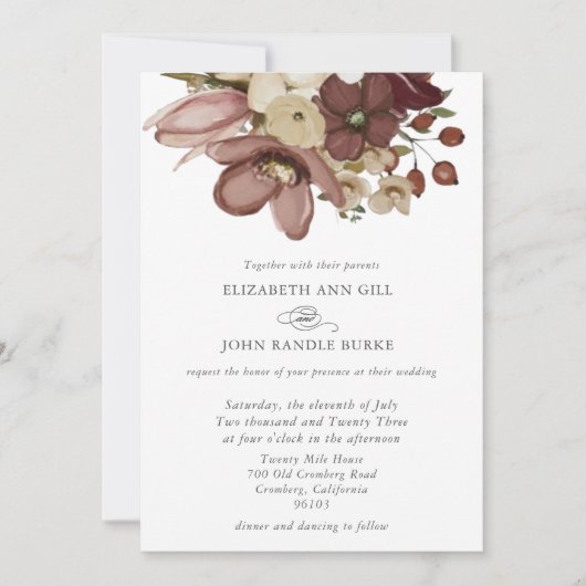 Invitation Mariage aquarelle bohème rose et neutre (Devant)