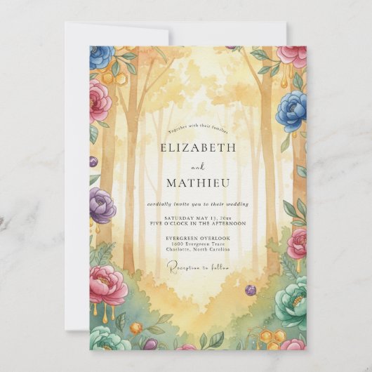 Invitation Mariage Aquarelle Bois Doré (Devant)