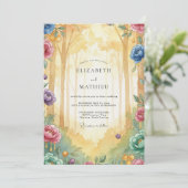 Invitation Mariage Aquarelle Bois Doré (Debout devant)