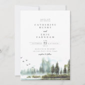 Invitation Mariage aquarelle boisé au lac de la forêt (Devant)