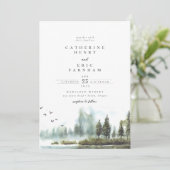 Invitation Mariage aquarelle boisé au lac Forest (Debout devant)