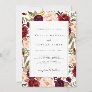 Invitation Mariage aquarelle bordeaux floral