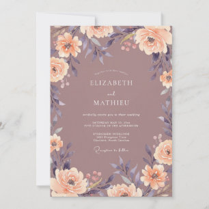 Invitation Mariage aquarelle botanique abricot mauve