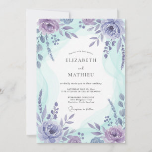 Invitation Mariage Aquarelle Botanique Azur Lavande
