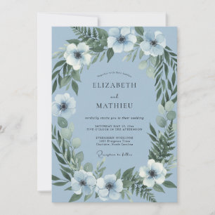 Invitation Mariage Aquarelle Botanique Bleu Ardoise