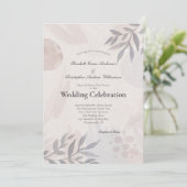 Invitation Mariage aquarelle botanique boho feuilles rose ble (Debout devant)