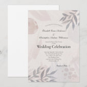 Invitation Mariage aquarelle botanique boho feuilles rose ble (Devant / Derrière)