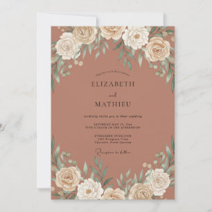 Invitation Mariage aquarelle botanique cuivre