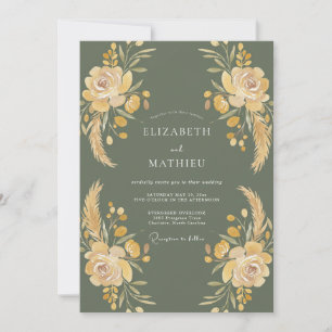 Invitation Mariage aquarelle botanique d'or de mousse