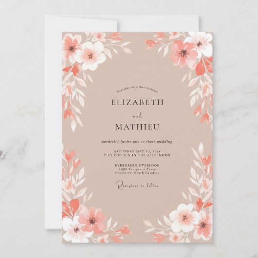 Invitation Mariage Aquarelle Botanique Douce Pêche (Devant)