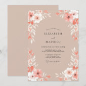 Invitation Mariage Aquarelle Botanique Douce Pêche (Devant / Derrière)