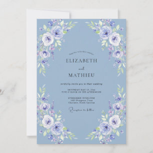 Invitation Mariage Aquarelle Botanique Éthérée Pervenche