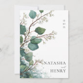 Invitation Mariage aquarelle botanique Eucalyptus Vert (Devant)