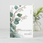 Invitation Mariage aquarelle botanique Eucalyptus Vert (Debout devant)