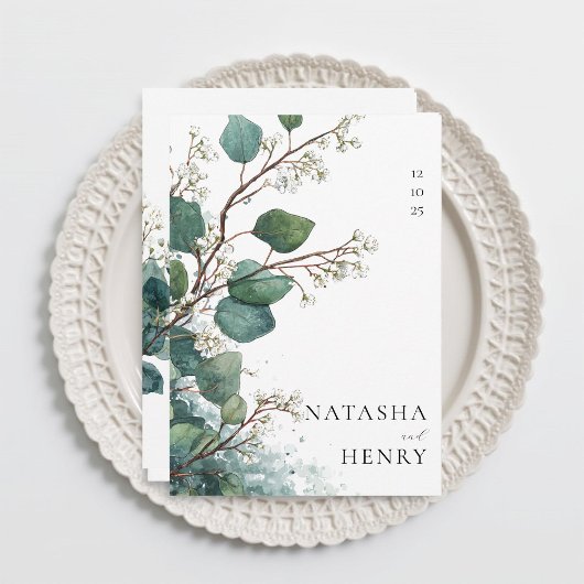 Invitation Mariage aquarelle botanique Eucalyptus Vert