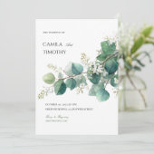 Invitation Mariage aquarelle botanique eucalyptus vert boho (Debout devant)