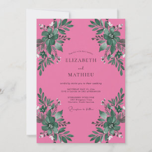 Invitation Mariage aquarelle botanique fuchsia