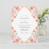 Invitation Mariage aquarelle botanique Rose Pêche (Debout devant)