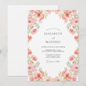 Invitation Mariage aquarelle botanique Rose Pêche (Devant / Derrière)