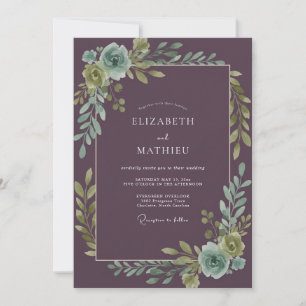 Invitation Mariage Aquarelle Botanique Teal Abricot