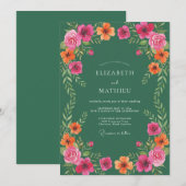 Invitation Mariage aquarelle botanique vert forêt (Devant / Derrière)